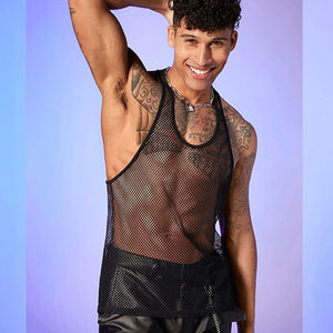 Chaleco de seda helada para hombre, estilo casual de verano, con hombros anchos, de secado rápido, camiseta deportiva de malla sin mangas, holgado - Product Image 3