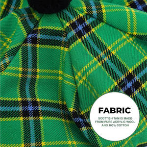 Chapeau écossais Tam o Shanter, bonnet traditionnel en tartan avec pompon, casquette plate en laine acrylique, taille unique - Product Image 6