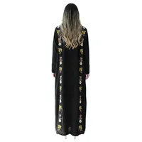 Abaya longue de luxe brodée unie, lavable, style maxi, ouverte sur le devant, élégante, noire, broderie islamique