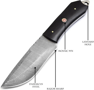 Cuchillo de caza artesanal de acero inoxidable con cómoda hoja curva hecha a mano y mango de madera Macarta - Product Image 3