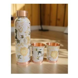 <b>Drinking</b> Juices Health Benefits <b>Copper</b> Water Decorative Classic Style Latest Design Enamel Printed <b>Copper</b> <b>Bottle</b> With Glass - Product Image 3