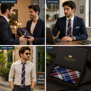 Corbata Premium a Cuadros Rojos y Azules |   Corbata de Diseño Tejida para Hombre, Formal, de Negocios, para Bodas y Fiestas |   Corbata de Hombre de Estilo Elegante para Regalo - Product Image 5