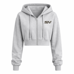 Hoodie court personnalisé 100 % coton pour femme, style streetwear décontracté, épaules tombantes, respirant, écologique, tricoté, prix abordable - Product Image 1