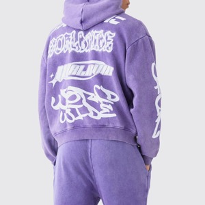 Conjunto Deportivo Unisex de Algodón OEM con Estampado de Diamantes de Imitación, Diseño Personalizado, Lavado Ácido, Cómodo, Estilo Urbano, Ropa Deportiva - Product Image 4