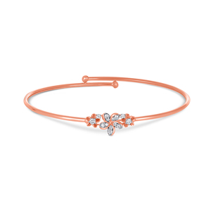14KT Rose Gold Diamond Floral Open <b>Bangle</b> <b>Bracelet</b> for Women | Elegant Flower Design Adjustable Cuff <b>Bracelet</b> | Fine Jewelry - Product Image 2