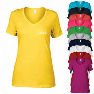 100% <b>Ring</b> Spun Combed Cotton Heavyweight V-Neck Plain Wholesale <b>Blank</b> Women T-Shirt Custom Design And Logo - Product Image 5
