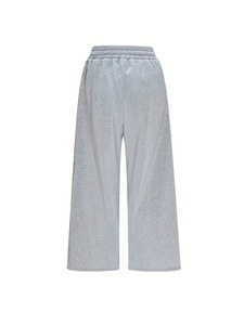 Women High Waist Wide Sweetpants Leg Ankle-Length Pants Solid Color Drawstring Closure Breathable Polyester Leisure Bottoms - Product Image 2