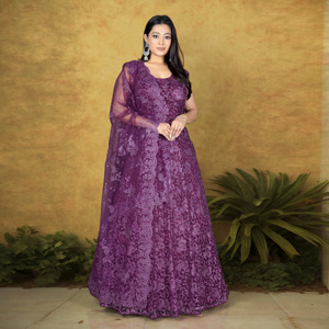 Vestido de Noche con Cristales Naturales y Bordado de Encaje en Toda la Superficie, Silueta Fluida en Línea A para Mujer, Ropa Festiva para Fiestas - Product Image 1