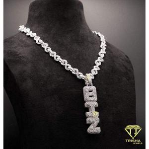 Luxury BIZ <b>Initial</b> Pendant Moissanite Diamond 925 Sterling Silver Gold Plated Hip Hop Necklace Cuban Link <b>Chain</b> Streetwear Jewel - Product Image 2