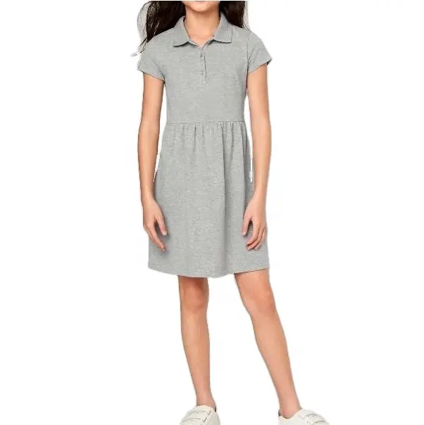 Vestido de polo de spandex para meninas, vestido de algodão com logo personalizado para crianças pequenas