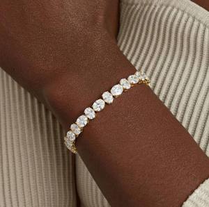 Silver <b>Rose</b> Gold Plated Moissanite Tennis Bracelet Oval Cut Channel Setting Geometric Design Trendy Unisex GRA Certified - Product Image 3
