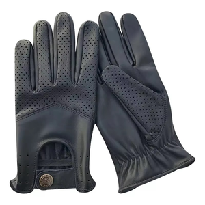 Gants en cuir rétro bleus, tricotés, longueur poignet, thermiques, respirants, écologiques, compatibles écran tactile, sans doublure, toutes saisons, usage quotidien, unis - Product Image 2