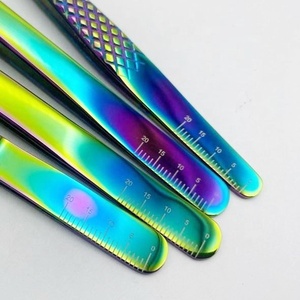 Pince à cils en acier inoxydable multi-couleurs, lot de 3, pour extensions de cils volume, à grip diamanté, précision - Product Image 5