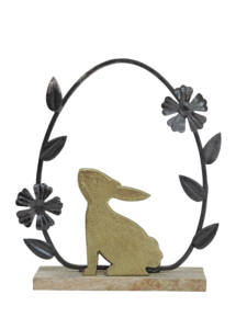 Artesign <b>Gold</b> Bunny Rabbit Nickel Aluminium <b>Statue</b> Floral Wreath Wooden Base Modern Spring Easter Tabletop Decor Durable 2x1x2 - Product Image 3