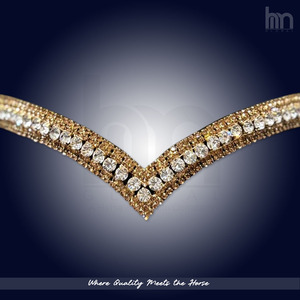 Brida de Doma Premium Azul Turquesa y Dorado con 5 Hileras de Cristales, Acolchada de Cuero, Cómoda, en Forma de V Profunda, con Diadema para Caballo y Adorno de Diamantes de Imitación - Product Image 5