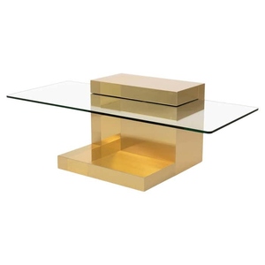 Mesa de centro de lujo de latón de nuevo diseño, estilo vintage neoclásico francés, con tapa redonda de cristal. - Product Image 1