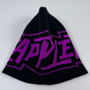 High Quality Knitted Unfold purple <b>Winter</b> <b>Caps</b> Custom Acrylic Beanies Cuffless with Your Own logo - Product Image 5