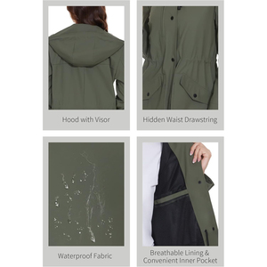 Chaqueta Impermeable y Cortavientos para Mujer Fahsyee, Estilo Simple, Larga, con Capucha, para Actividades al Aire Libre, Talla XL - Product Image 4