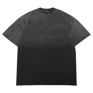 เสื้อยืดผู้ชายสีดำล้วน ผ้าฝ้าย แขนสั้น คอกลม ทรงโอเวอร์ไซส์ สไตล์ลำลอง ผ้าถัก ทรงปกติ ดีไซน์เรียบ - Product Image 2