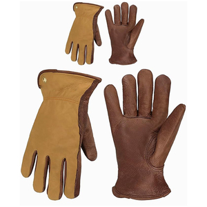 Contrast Two Tone Leather Driver Gloves <b>Tan</b> Back Dark <b>Brown</b> Palm Brass Rivet Detail Industrial Material Handling Wear - Product Image 1