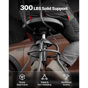 Sgabello da Lavoro Pneumatico da 300 Libbre per Garage, Altezza Regolabile, Sedile con Ruote e Schienale Girevole a 360 Gradi - Product Image 6