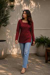Kurti court imprimé en viscose pour femme, col carré, manches longues, haut ethnique décontracté pour le bureau et l'université - Product Image 5