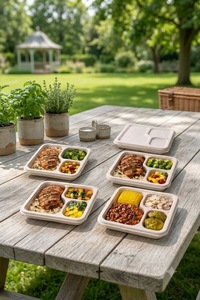 Plateau repas divisé en 3 compartiments, aliments séparés, frais et hygiéniques, parfait pour les repas complets, thali, riz, curry et service de plusieurs plats. - Product Image 2