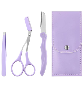 Nuevo Kit de Depilación de Cejas de 3 Piezas, Pinzas de Acero Inoxidable Color Morado, Tijeras de Punta Inclinada, Depiladora de Cejas - Product Image 5