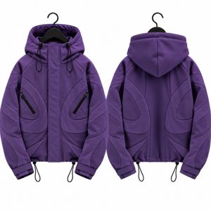 Chaqueta con Capucha Unisex Marrón, Abrigo Casual con Cierre, Diseño Color Block, 100% Algodón, Estilo Punk Desgastado, Talla Grande - Product Image 2