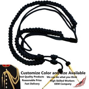 Braided <b>Black</b> Metallic <b>Cord</b> Aiguillette with Gold Tassels for Garment Use Classical Style - Product Image 3