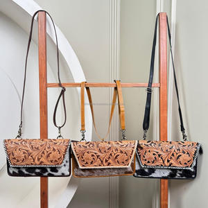 Factory Direct 2025 sac à main en cuir de vachette véritable usiné à la main avec design floral et sangle réglable pour les femmes - Product Image 5