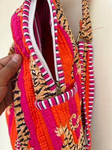 Mochila Acolchada a Rayas para Niñas, Hecha a Mano, de Algodón, para la Escuela, Ligera, para Viajes, con Múltiples Bolsillos, Estilo Boho, 20 Pulgadas - Product Image 2