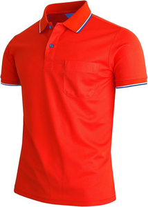 Men's Orange Short Sleeve Stand <b>Collar</b> <b>T</b>-<b>Shirt</b> Contrast Trim Regular Fit Casual Knitted 100% Cotton Breathable Solid Color - Product Image 5