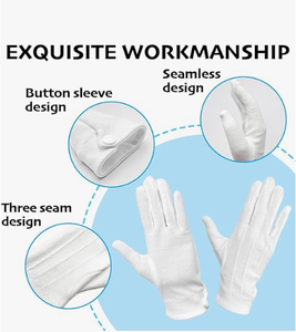 Gants de parade en coton blanc avec manchette à bouton-pression, gants de cérémonie antidérapants pour hommes et femmes - Product Image 2