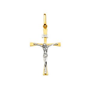 Colgante de crucifijo chapado en oro de 14 quilates de dos tonos de alta calidad, Diseño Artesanal clásico cristiano religioso para hombres y niños, Diamante hecho - Product Image 1