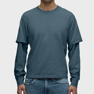 T-shirts de luxe à manches longues en coton épais 260 g/m², double couche, personnalisables avec logo imprimé sur le devant, pour hommes - Product Image 1