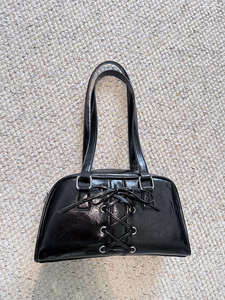 Women's <b>Beige</b> Canvas Polka Dot <b>Crossbody</b> <b>Bag</b> Black Trim Zipper Closure Shoulder Purse Wholesale Women's Genuine Leather - Product Image 5