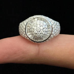 Baguette and Round Cut Moissanite Diamond Unisex Halo Engagement <b>Ring</b> Iced Out Style Hip Hop <b>Ring</b> <b>925</b> Sterling <b>Silver</b> Jewelry - Product Image 1