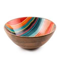Bol en bois de manguier fait main avec motif floral bleu, écologique et durable, style américain, pour servir des salades et décorer la maison - Product Image 6