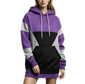Robe sweat à capuche oversize color block avec poche, coupe classique, manches longues, style décontracté, en polaire, pour l'automne - Product Image 5