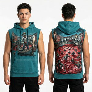 Sudadera con capucha oversize personalizada de algodón grueso con estampado gráfico de pez pescador, estilo streetwear, con efecto tie-dye y lavado ácido. - Product Image 3