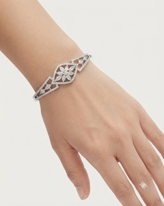 Marquise Cut Flower Cluster <b>Charm</b> American Diamond <b>Bracelet</b> For Women Party Wear Fashion Jewelry <b>Silver</b> Plated <b>Bracelet</b> Supplier - Product Image 3