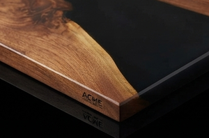 Luxury ACME Wooden <b>Serving</b> <b>Tray</b> With <b>Black</b> Resin Inlay And Metal Handles Lacquered Finish Perfect For Residential Use Kitchen - Product Image 2