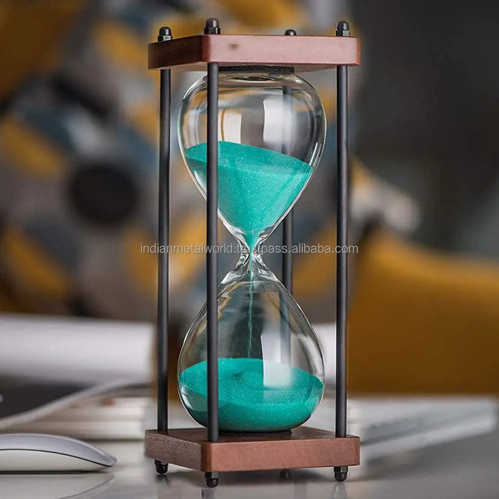 นาฬิกาทรายพิมพ์งานไม้สไตล์แปซิฟิก,นาฬิกาทรายจับเวลาสำหรับตกแต่งบ้านนาฬิกาทรายโลหะดีไซน์เนอร์