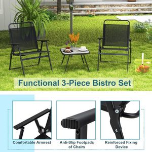 3-Piece Folding Patio Garden Set Conversation Chairs and <b>Table</b> for <b>Outdoor</b> Entertaining - Product Image 3