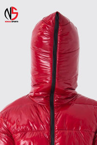 Blouson matelassé en toile à capuche zippée, rouge, coupe-vent, chaud, style hiver, nouveau modèle, rembourré, effet bulle, pour homme, chez Nurak, best-seller - Product Image 5