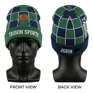 Premium 280 GSM Acrylic Knit Men Soccer Beanie Navy Green White Striped Design Custom Embroidery Logo Warm Stretch <b>Winter</b> <b>Cap</b> - Product Image 5