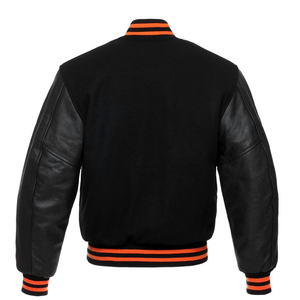 Top Selling Black Cotton Sleeves Varsity <b>Jacket</b> Breathable <b>Fleece</b> <b>Lining</b> Front Logo Canvas Fabric Winter Men's Casual Branded - Product Image 5