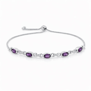 Pulsera de Plata de Ley 925 con Cinco Piedras Ovaladas de Rodolita Granate y Tres Clips con Puntos, Bañada en Oro y Rodio - Product Image 1