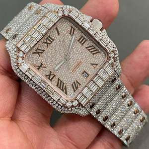 Montre de luxe pour homme avec cadran romain en acier inoxydable, diamants baguette bicolores, mouvement automatique, montre-bracelet haut de gamme - Product Image 2